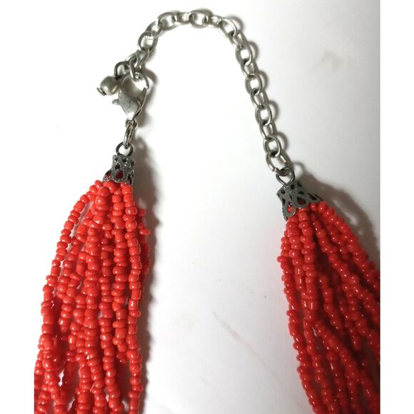 Orange Seed Bead Multistrand Necklace Costume Jewelry Fall Halloween Party - Picture 6 of 14